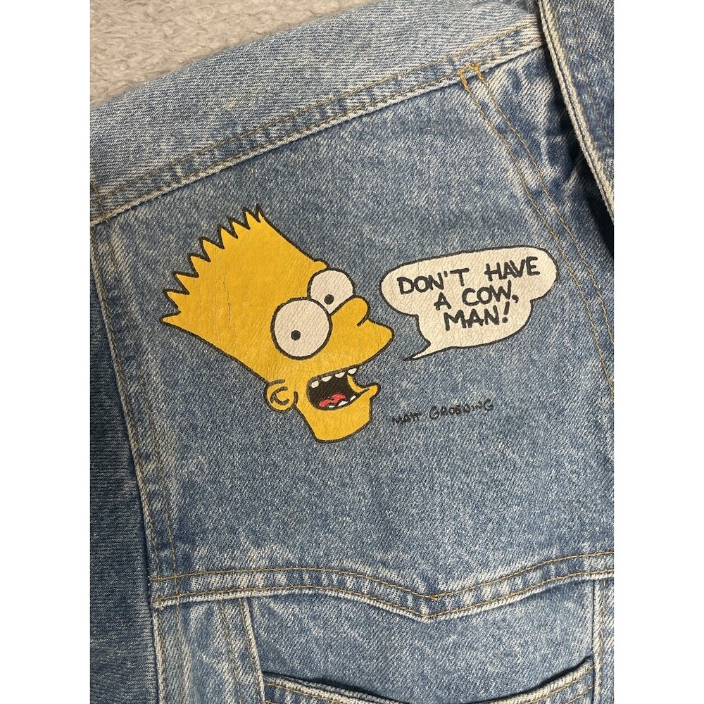 RARE Vintage 90s Stickshift‎ Bart Simpson The Simpsons Blue Denim Jacket Mens S - Picture 3 of 16